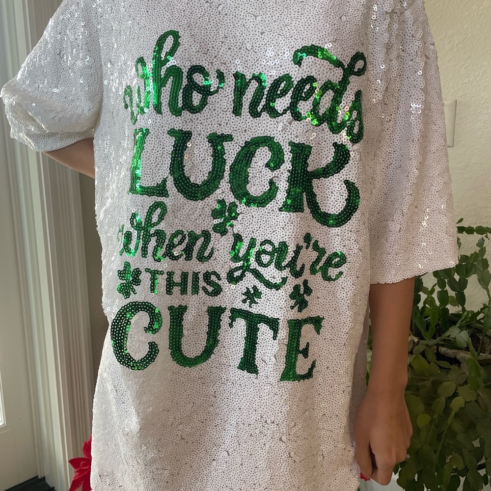 St. Patty's Day Sequin White and Green Women's Dress OSFM